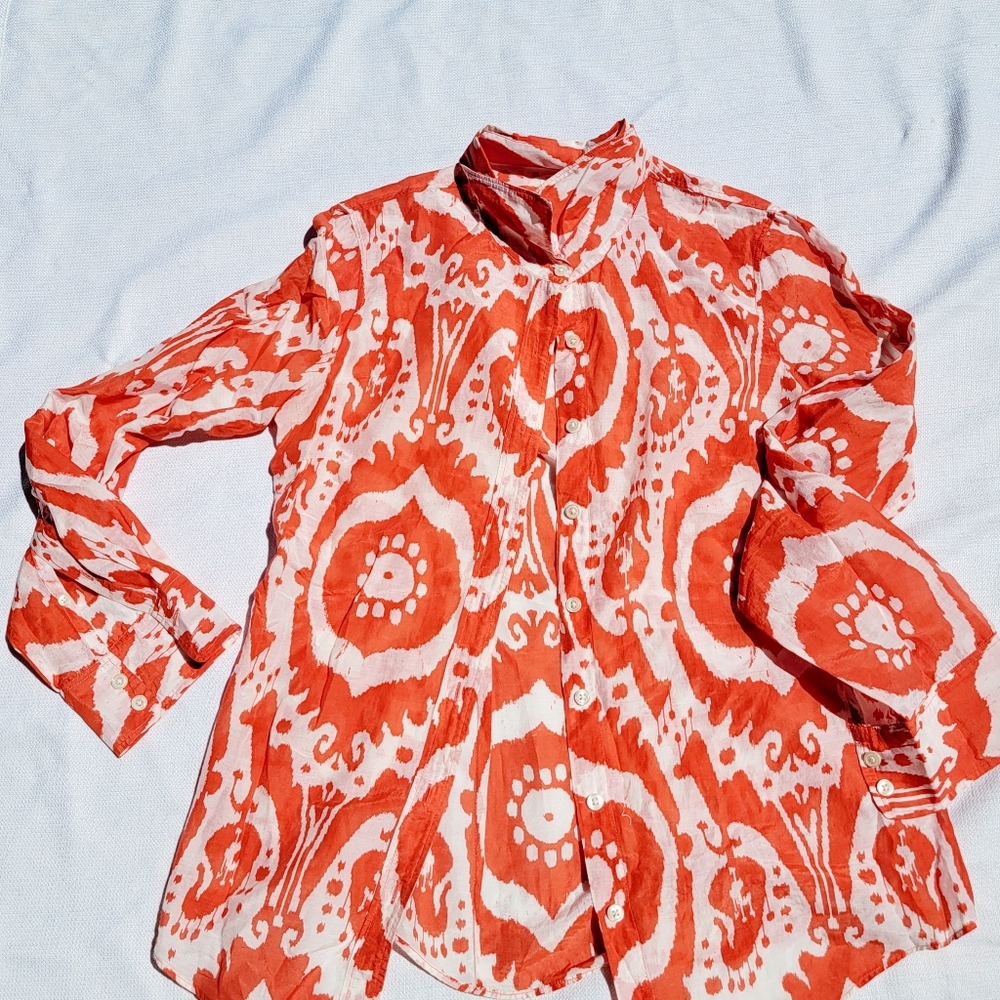 J.Crew Coral and White Patterned Blouse